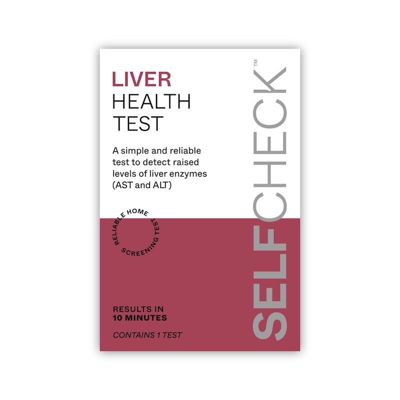 Liver health test kit packaging with text on a white background