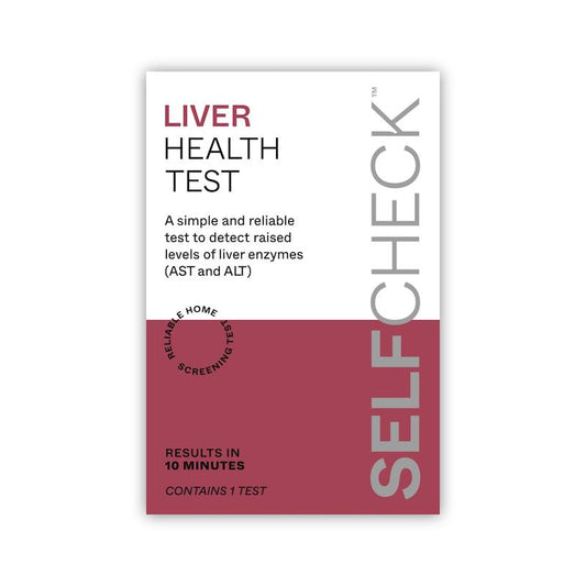 Liver health test kit packaging with text on a white background