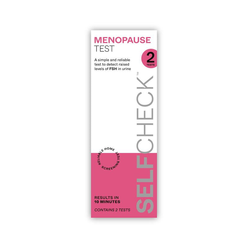 Menopause test kit in pink packaging on a white background
