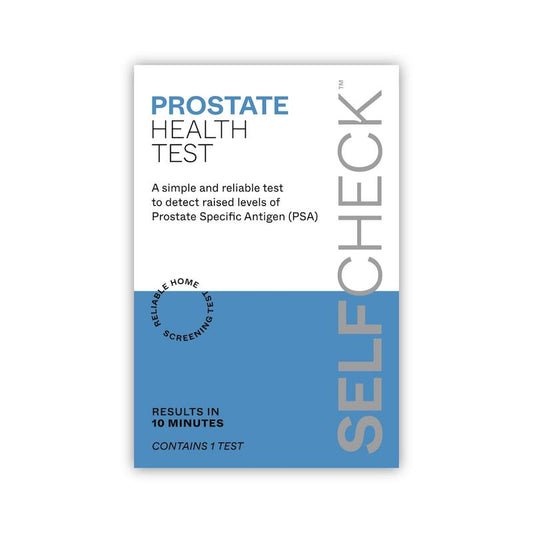 Prostate health test packaging with text on a white background