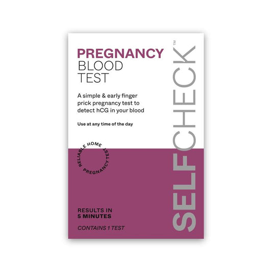SELFCHECK Pregnancy Blood Test Box on a white background