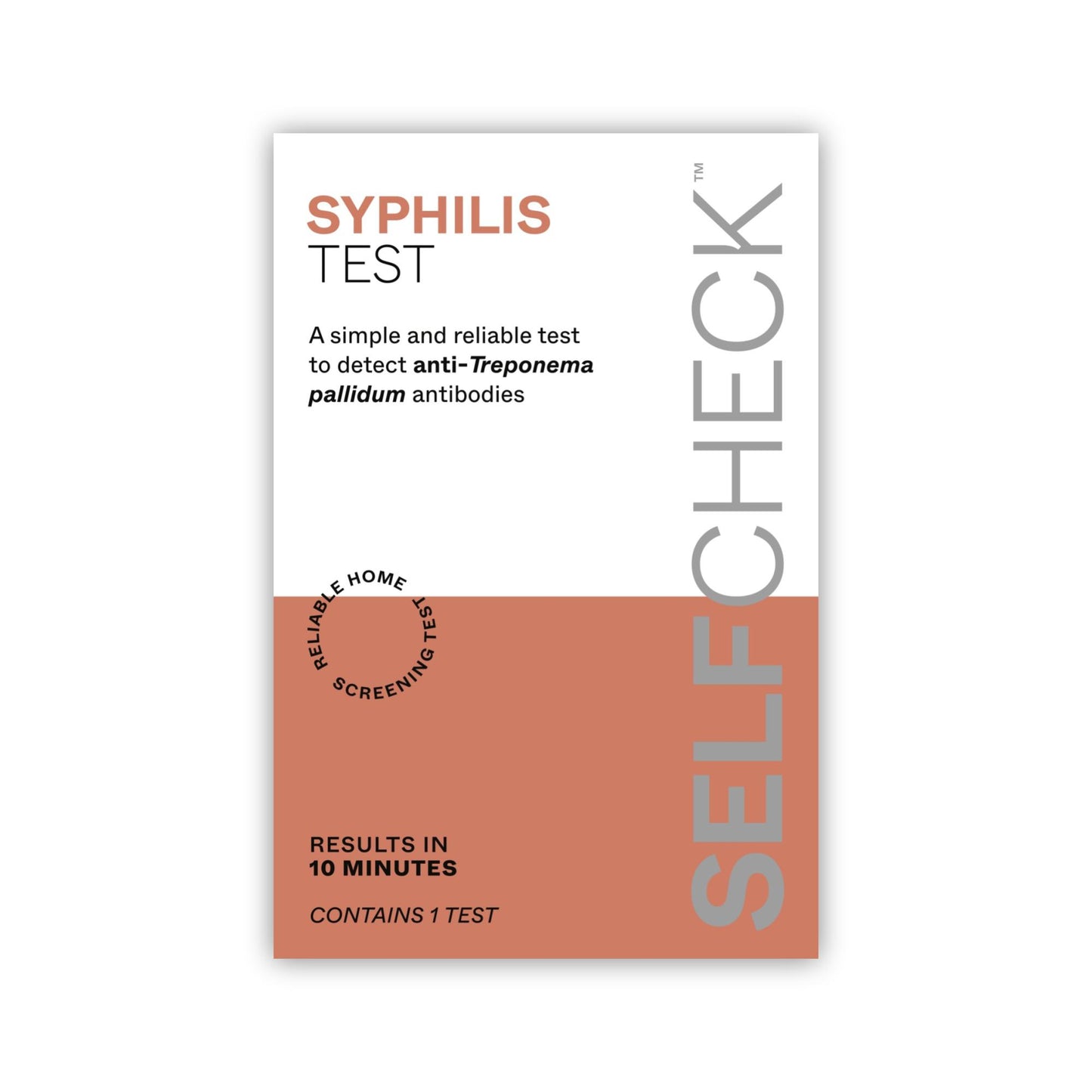 SYPHILIS TEST packaging with text on a white background