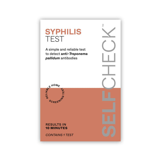 SYPHILIS TEST packaging with text on a white background